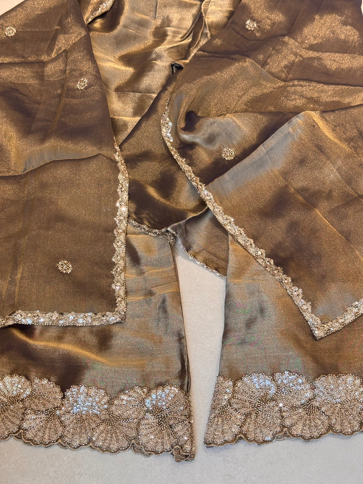 The Paisley Vine — Shimmer Tissue Suit with Bead Embroidery
