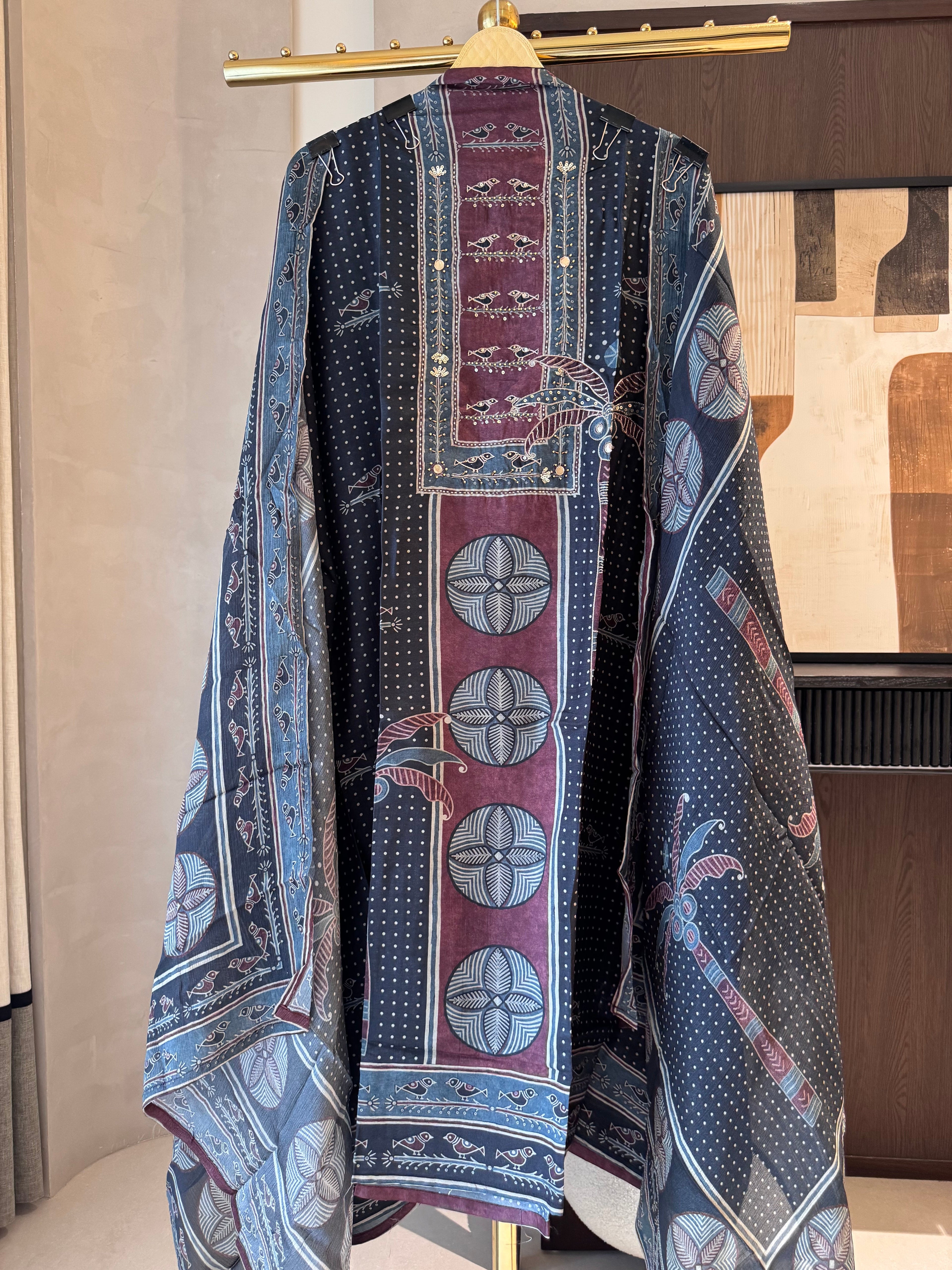 The Isadora Muse — Dola Silk Digital Print Suit-charcoal-front