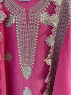 The Leaf Filigree — Crush Shimmer Suit with Cutwork Potli-pink purple ombre-hem