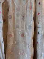 Cartier — Shimmer Tissue Suit with Banarasi Weaving & Beadwork-ivory-close up