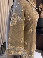 The Gharara Edit Vol. 01 — Banarasi Silk Set with Zardosi Work-olive bronze sleeves