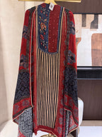 The Ajrakh Muse — Gaji Silk Digital Print Suit with Mirror Work-rust red-front