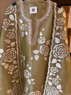 Aaliya — Shimmer Tissue Suit with Gota Work-pista-close up