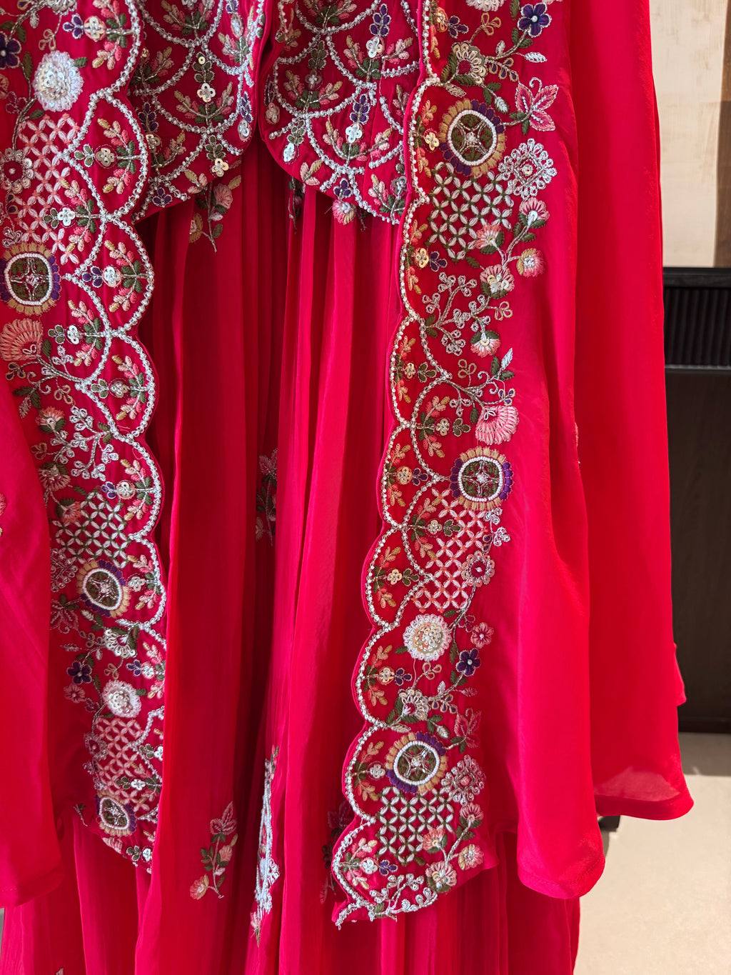 The Seraphine Bloom — Indowestern Cape Set with Zardosi Embroidery-ivory-front