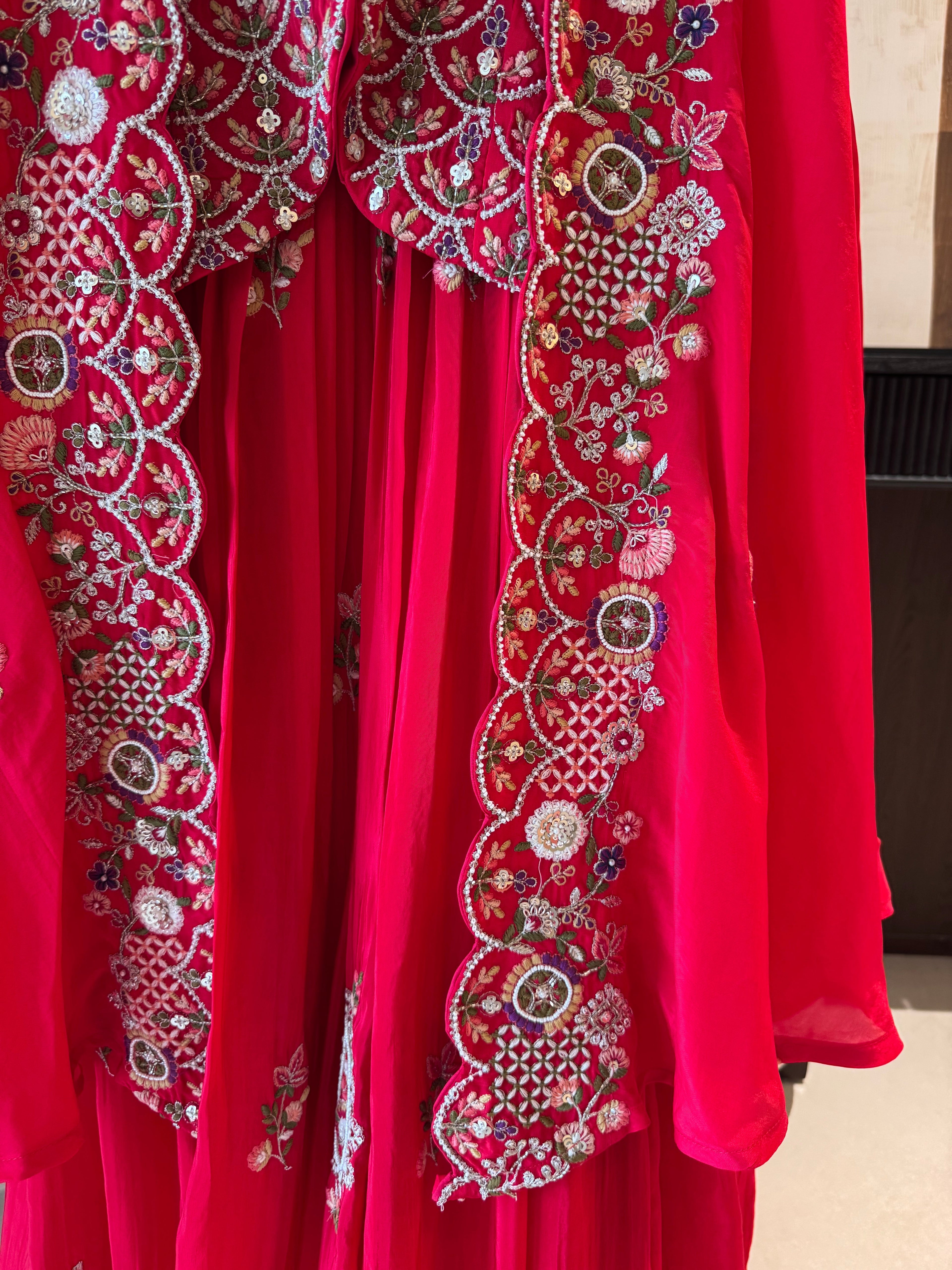 The Seraphine Bloom — Indowestern Cape Set with Zardosi Embroidery-ivory-front