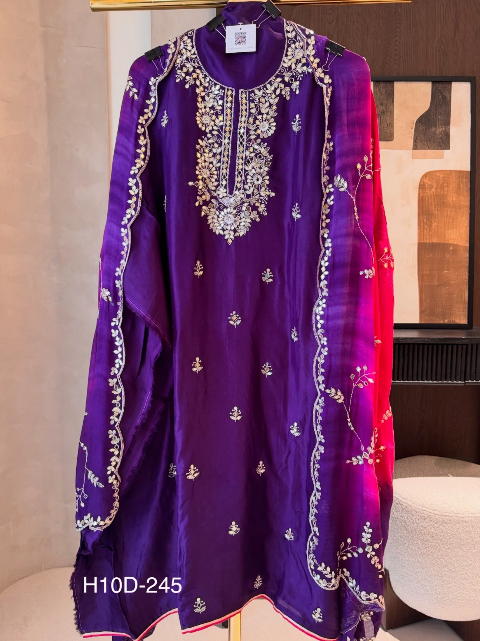 The Rang Bloom — Silk Suit with Handwork & Shaded Chinnon Dupatta-purple-front