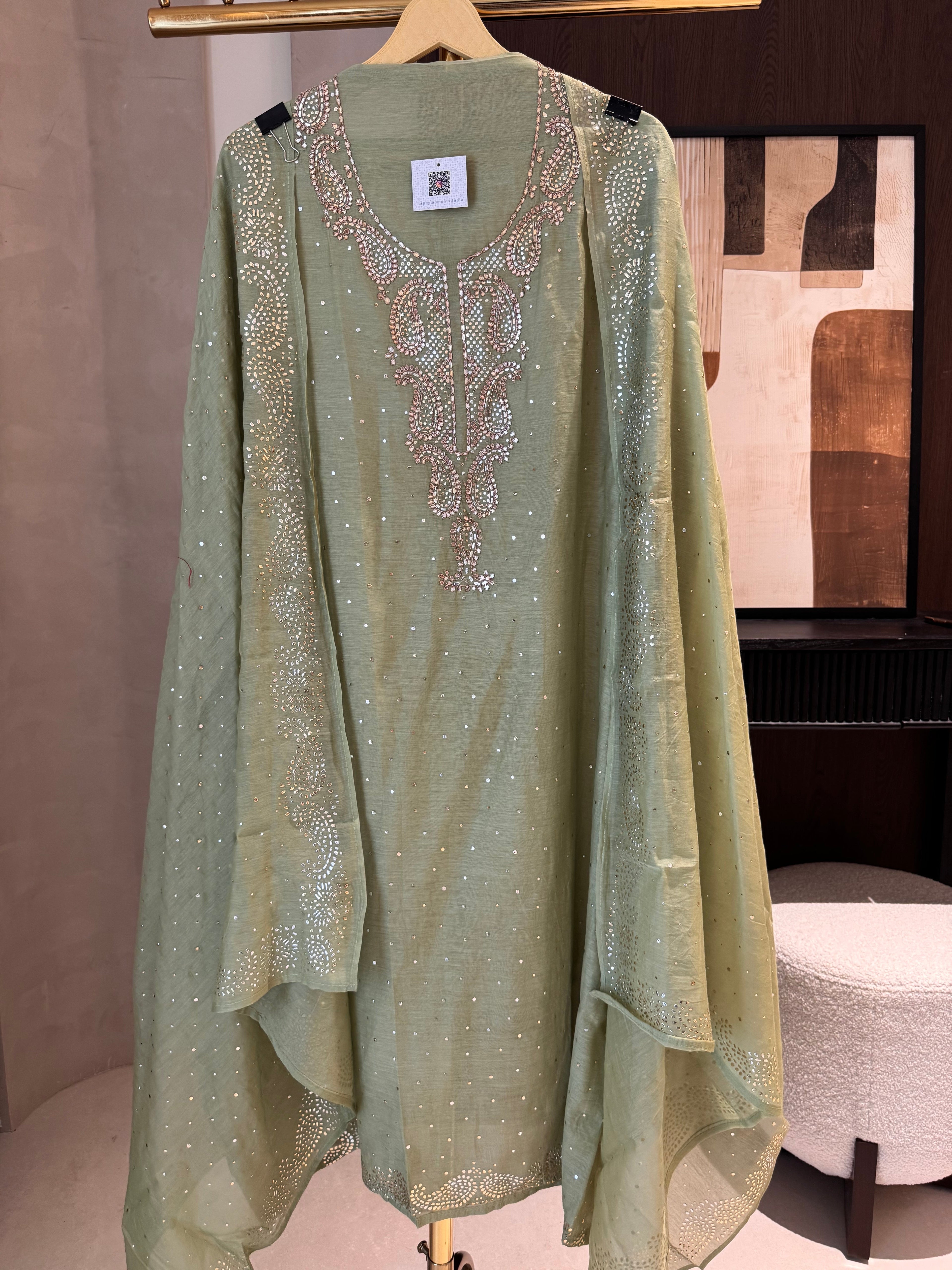 The Sanjh Bloom — Mul Suit with Mukesh & Zardozi Work-pista-front