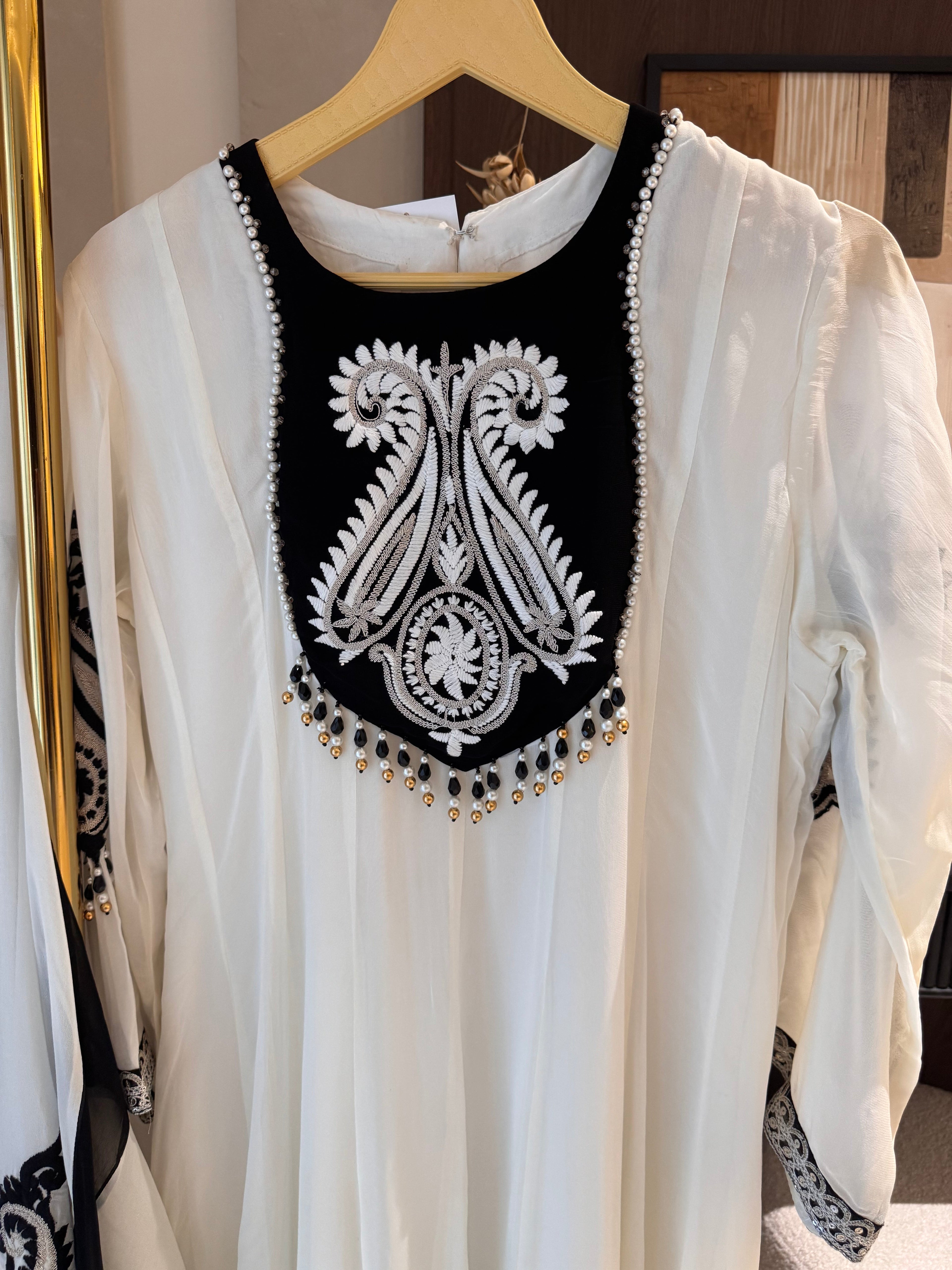 The Noir Rêverie — Color-Block Anarkali with Baroque Embroidery-black-close up
