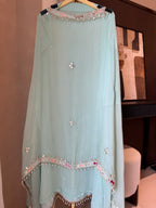 The Gilded Petals — Georgette Suit with Gota & Tassel Work-mint dupatta 