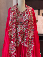 The Seraphine Bloom — Indowestern Cape Set with Zardosi Embroidery-rust-front