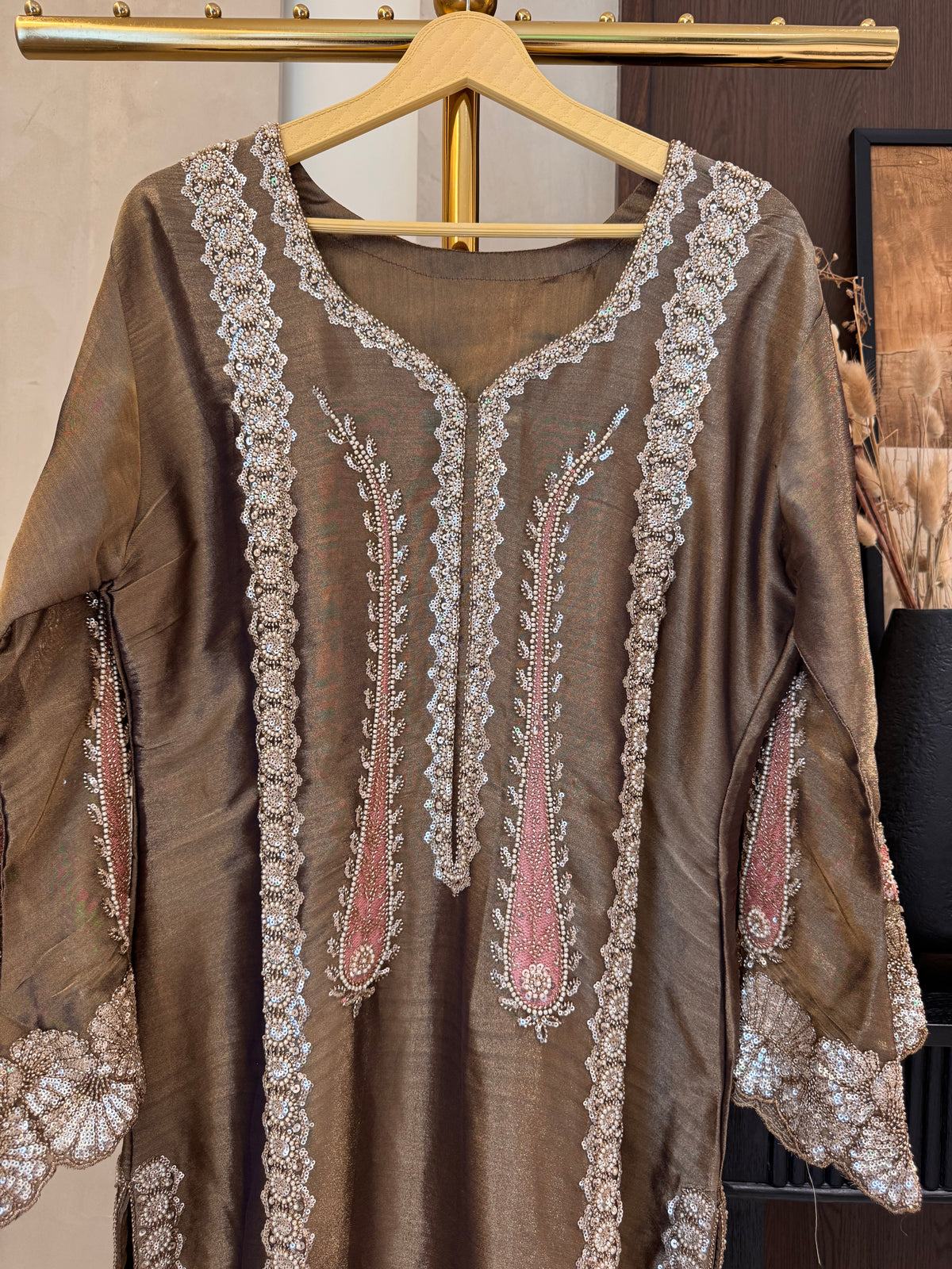 The Paisley Vine — Shimmer Tissue Suit with Bead Embroidery