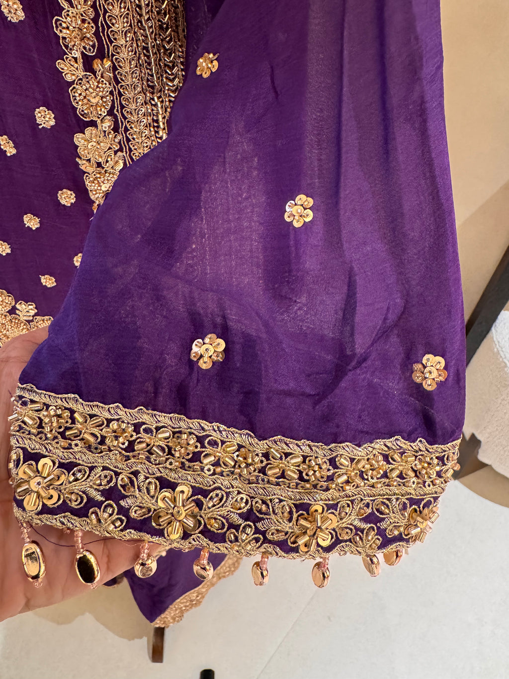 The Farshi Bloom — Satin Organza Set with Zari & Bead Work