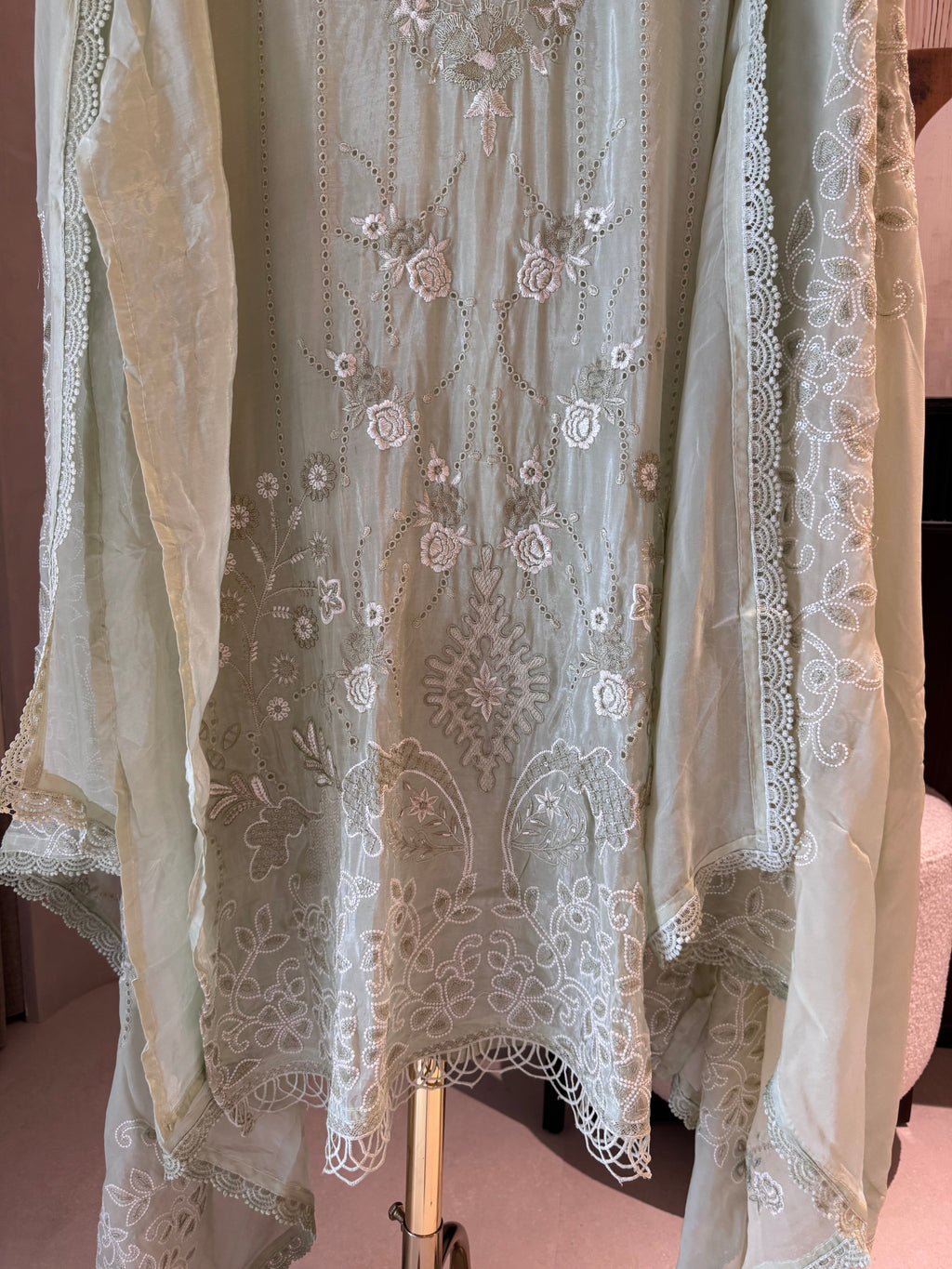 Meher — Glass Organza Suit with Thread Work & Dori Highlights-cerulean blue-dupatta