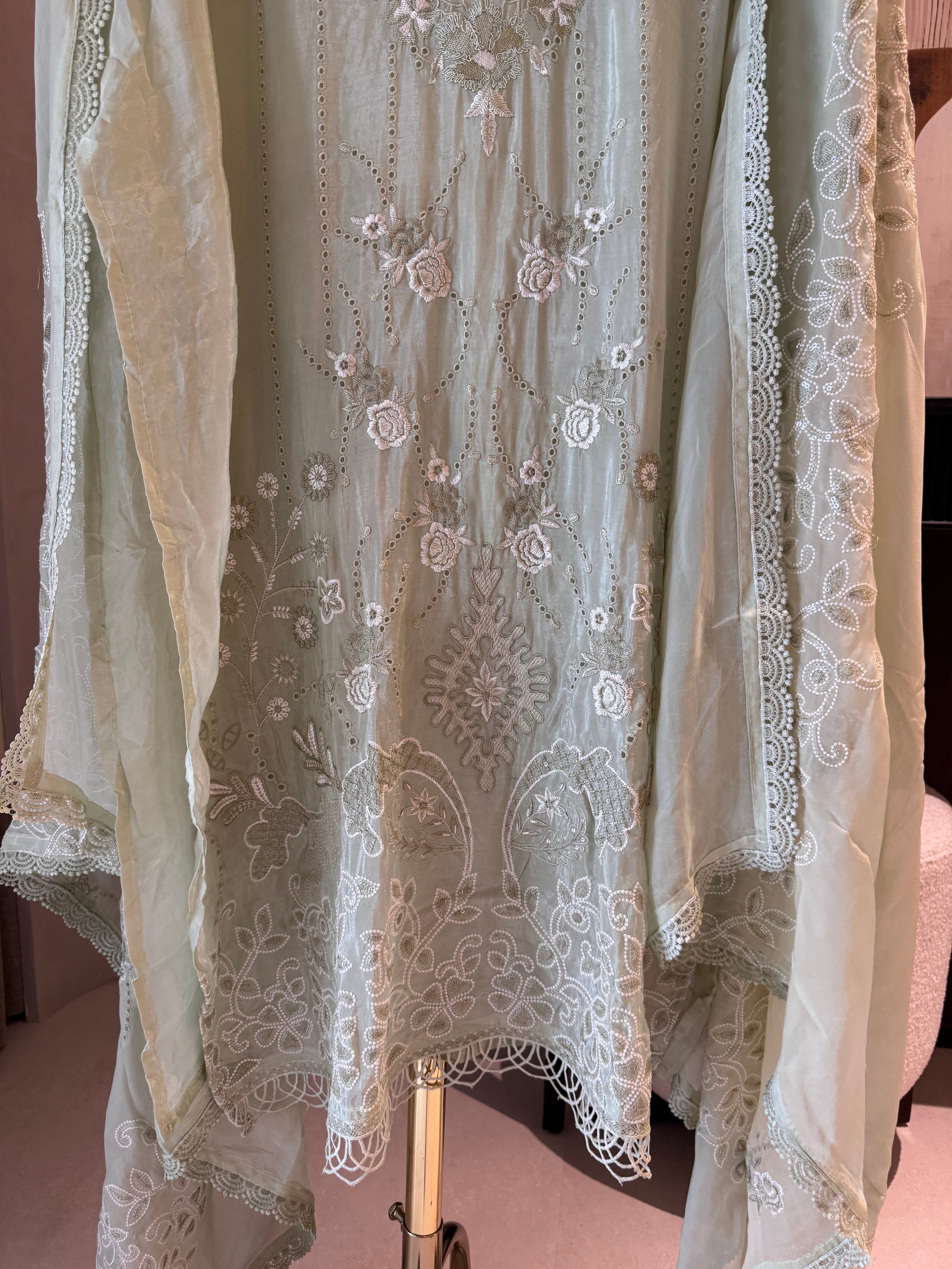 Meher — Glass Organza Suit with Thread Work & Dori Highlights-cerulean blue-dupatta