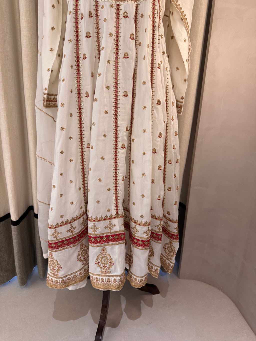 The Anarkali Edit Vol. 01 — Silk Anarkali with Dori Work-ivory-front -closeup