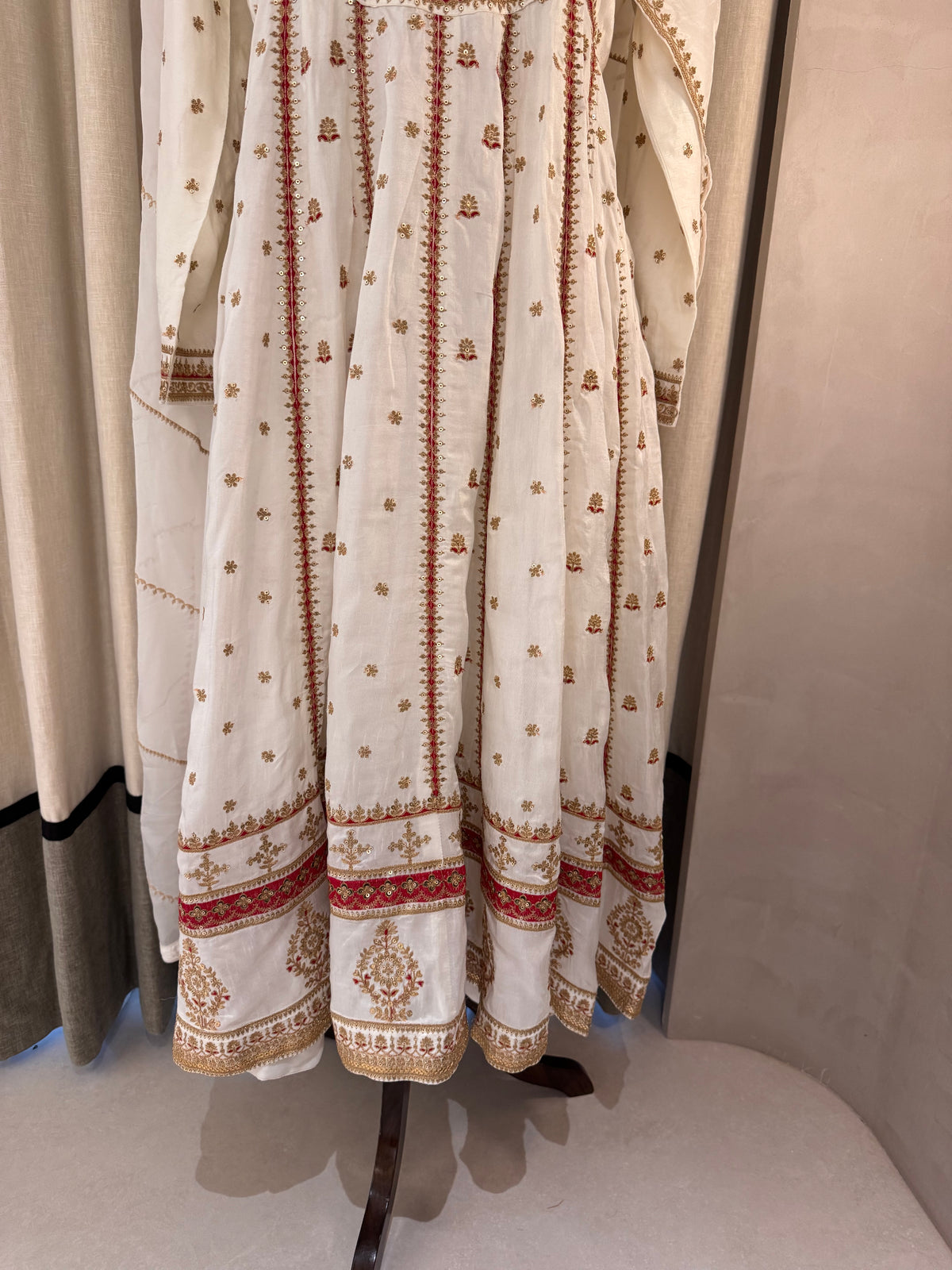 The Anarkali Edit Vol. 01 — Silk Anarkali with Dori Work-ivory-front -closeup