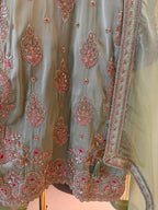 The Meena Aura — Shimmer Silk Set with Thread & Bead Work