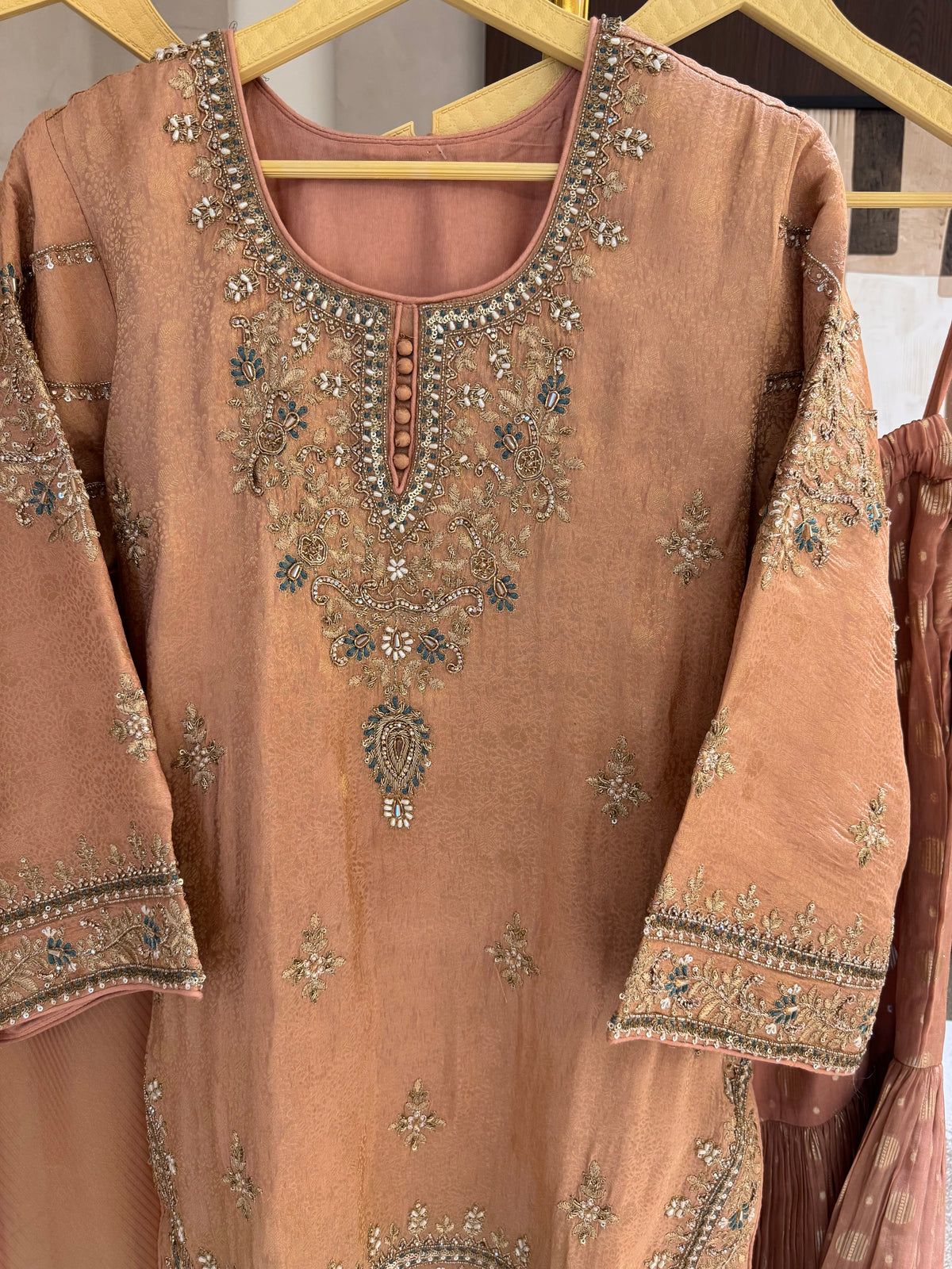 The Gharara Edit Vol. 01 — Banarasi Silk Set with Zardosi Work-peach front