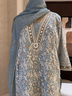The Awadh Aura — Shimmer Silk Set with Lucknowi Work