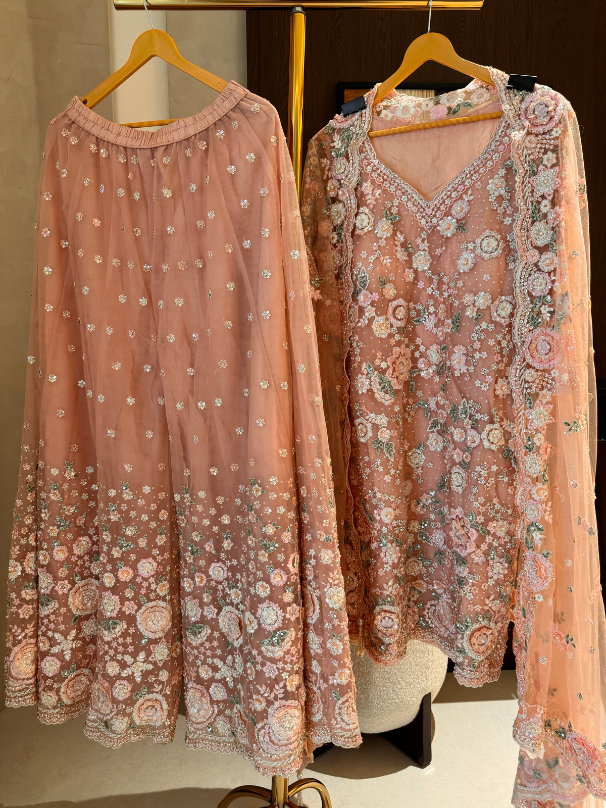 The Petal Veil — Net Set with 3D Floral Embroidery