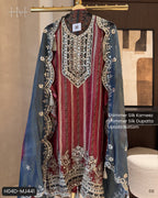 The Noor Aura — Shimmer Silk Suit with Gotta & Mirror Work-maroon-front