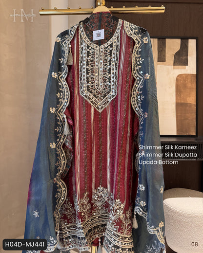 Shimmer Silk Unstitched Suit Set with Gotta & Mirror Work