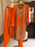 The Farshi Bloom — Satin Organza Set with Zari & Bead Work