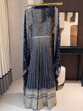 The Noir Rêverie — Georgette Gown with Zari Embroidery & Swarovski-navy-front