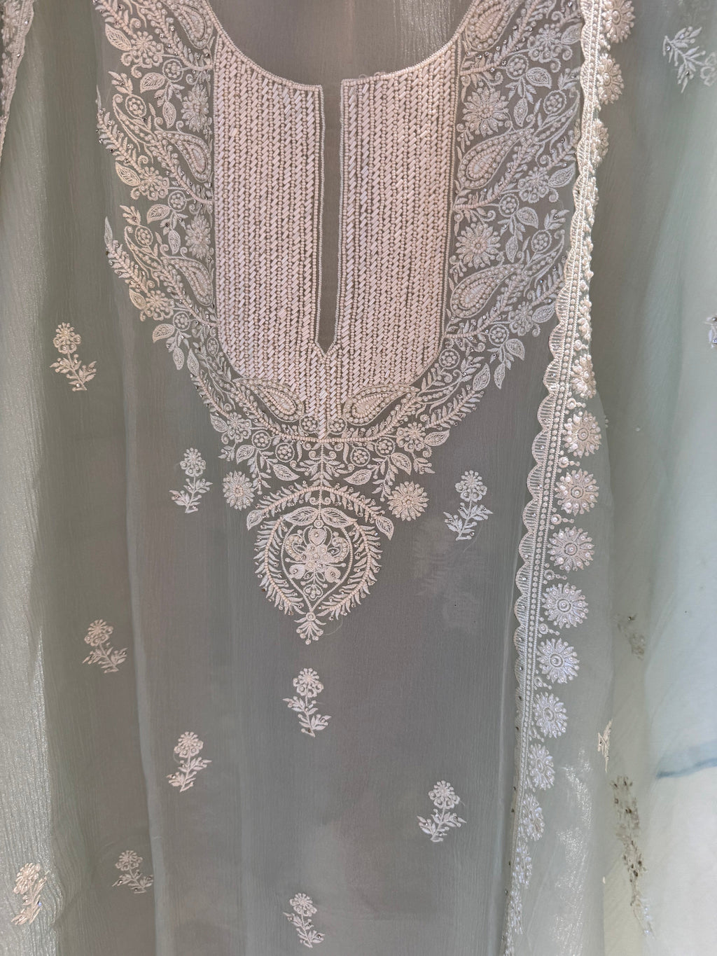 The Moti Aura — Marble Chiffon Suit with Pearl Katdana Work-mauve-front