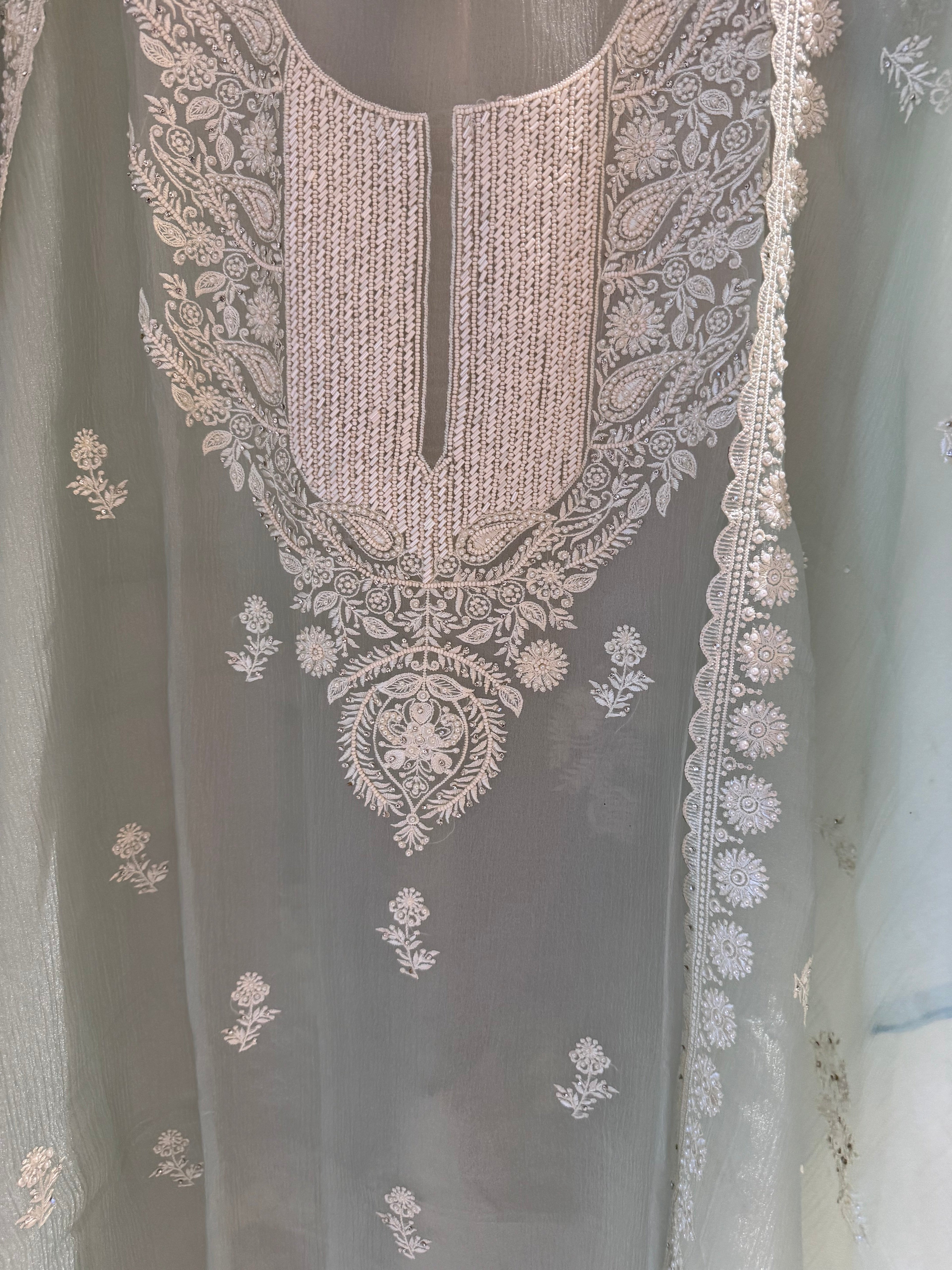 The Moti Aura — Marble Chiffon Suit with Pearl Katdana Work-mauve-front