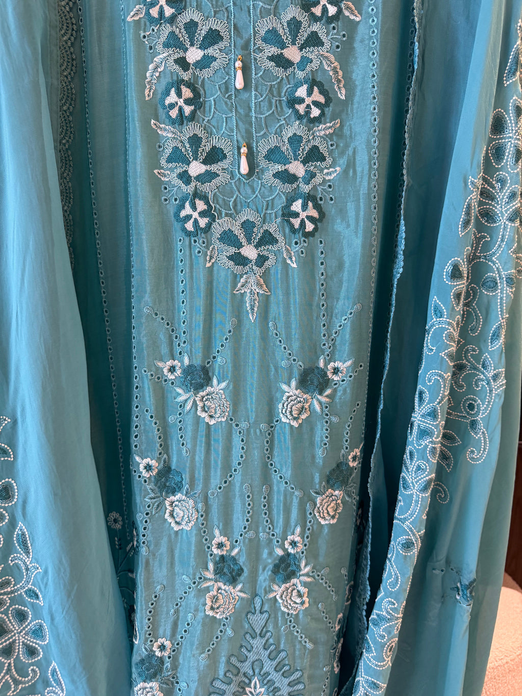 Meher — Glass Organza Suit with Thread Work & Dori Highlights-pista-dupatta