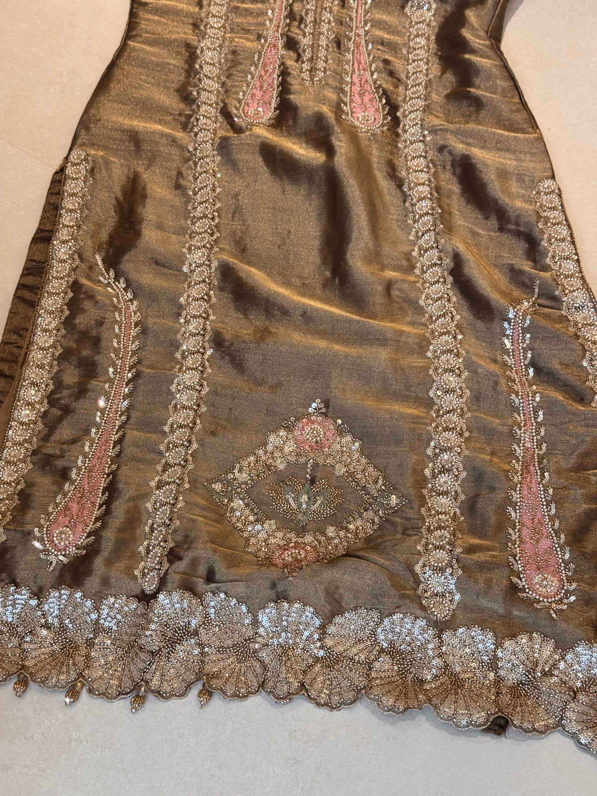 The Paisley Vine — Shimmer Tissue Suit with Bead Embroidery