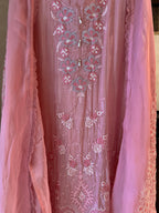 Meher — Glass Organza Suit with Thread Work & Dori Highlights-peach-close up
