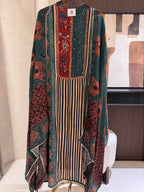 The Ajrakh Muse — Gaji Silk Digital Print Suit with Mirror Work-forest green-front