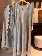 The Ivy Bloom — Mal Anarkali Set with Cutwork Dupatta & Potli