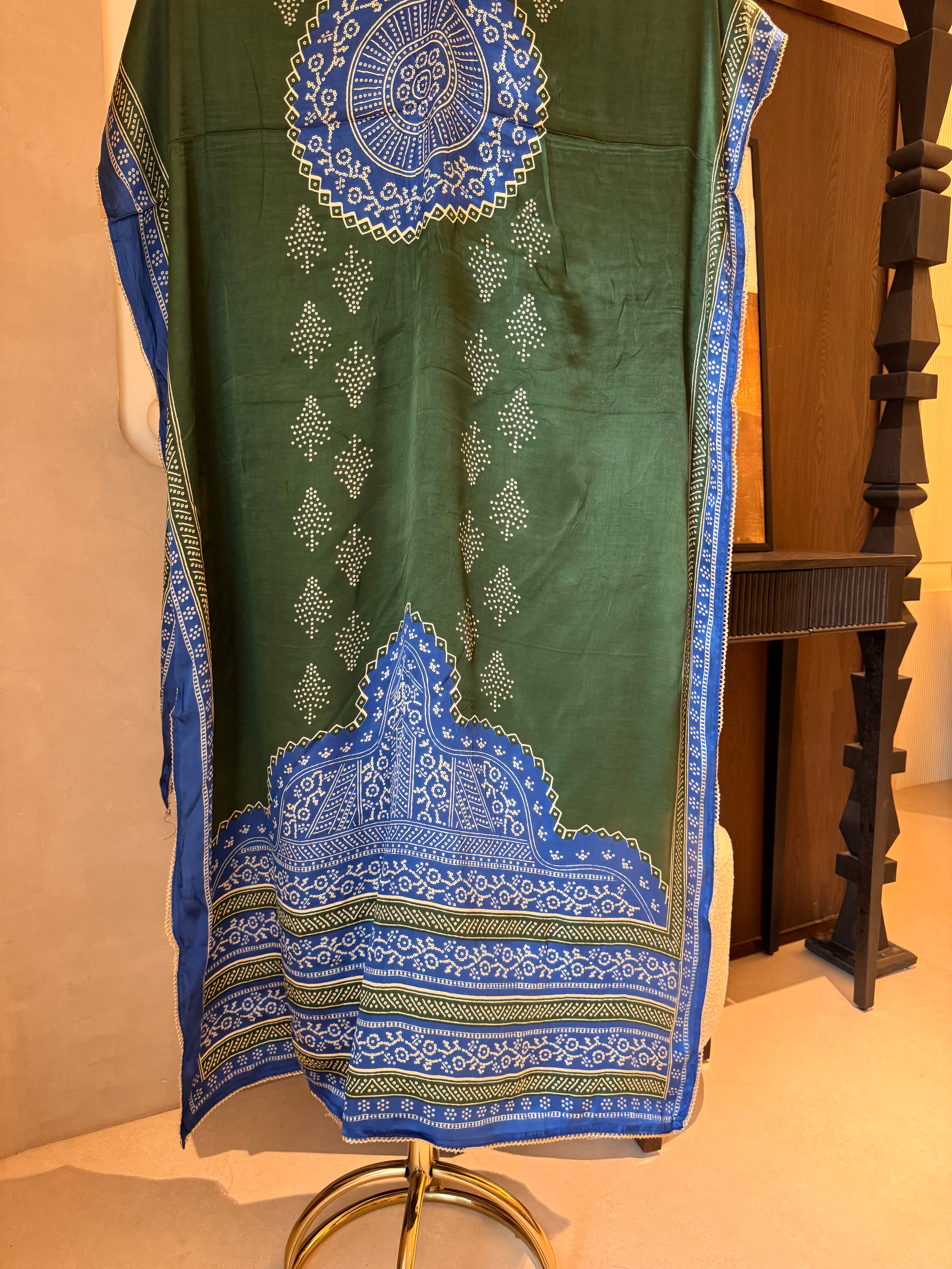 The Kaanch Bandhej — Gaji Silk Suit with Mirror Work-blue green-dupatta 