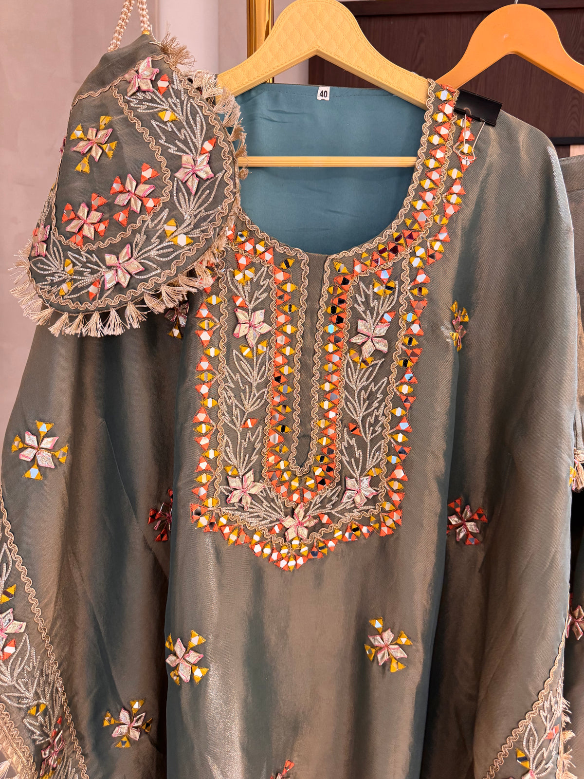 The Kaftan Edit Vol. 01 — Shimmer Silk Set with Mirror Work