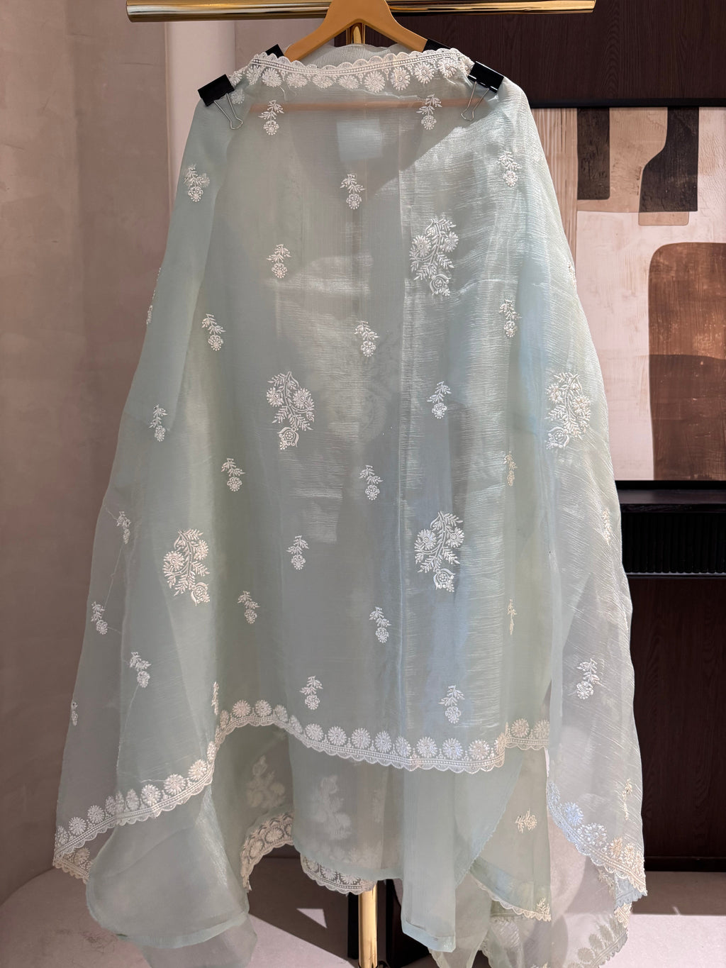 The Moti Aura — Marble Chiffon Suit with Pearl Katdana Work-mauve-close up