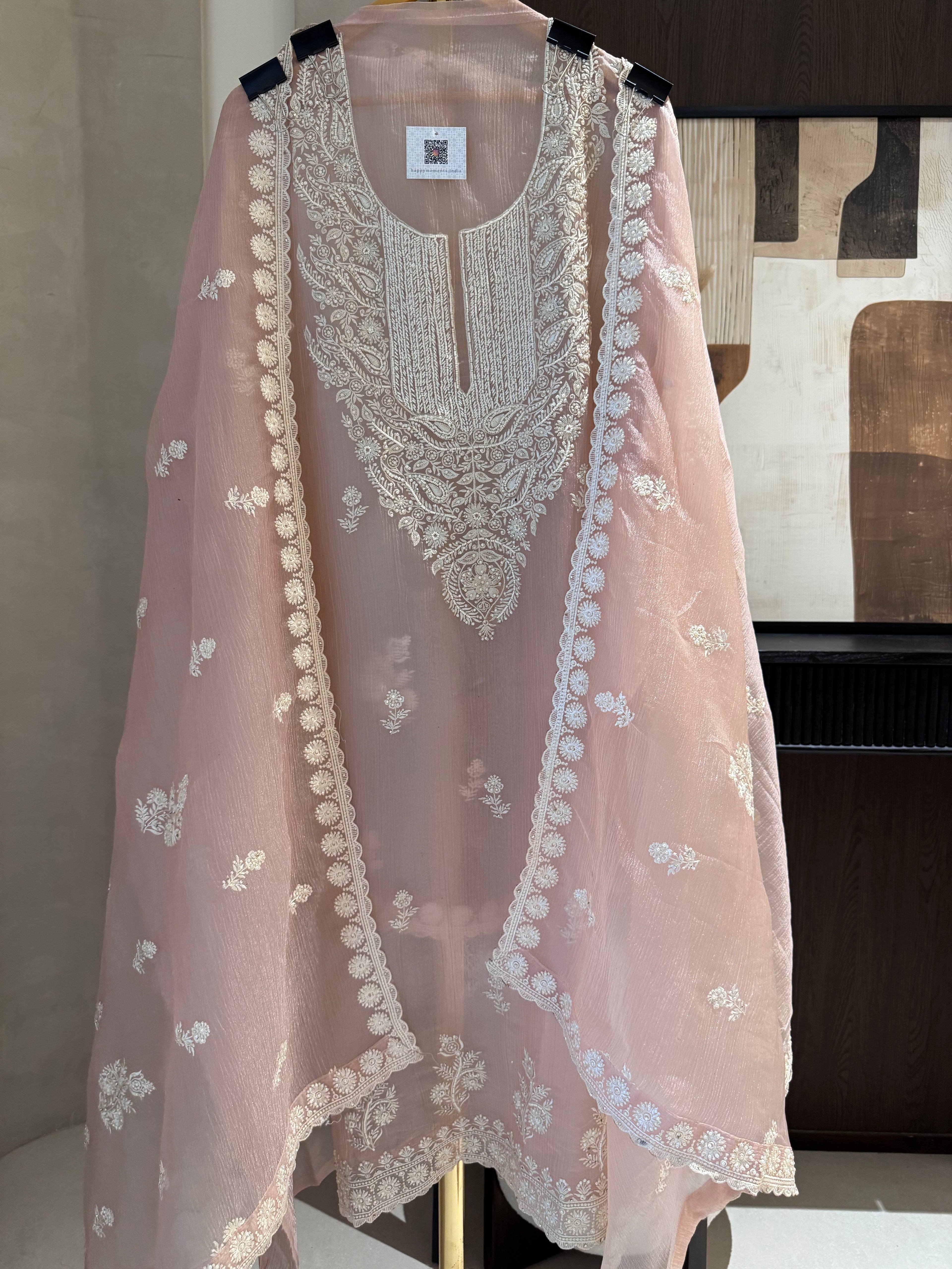 The Moti Aura — Marble Chiffon Suit with Pearl Katdana Work-sage mint-front