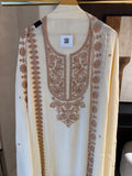 The Wren Bloom — Beadwork Embroidered Georgette Suit-mushroom grey-close up