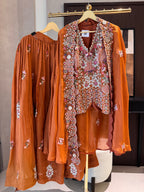 The Seraphine Bloom — Indowestern Cape Set with Zardosi Embroidery-rani pink-front