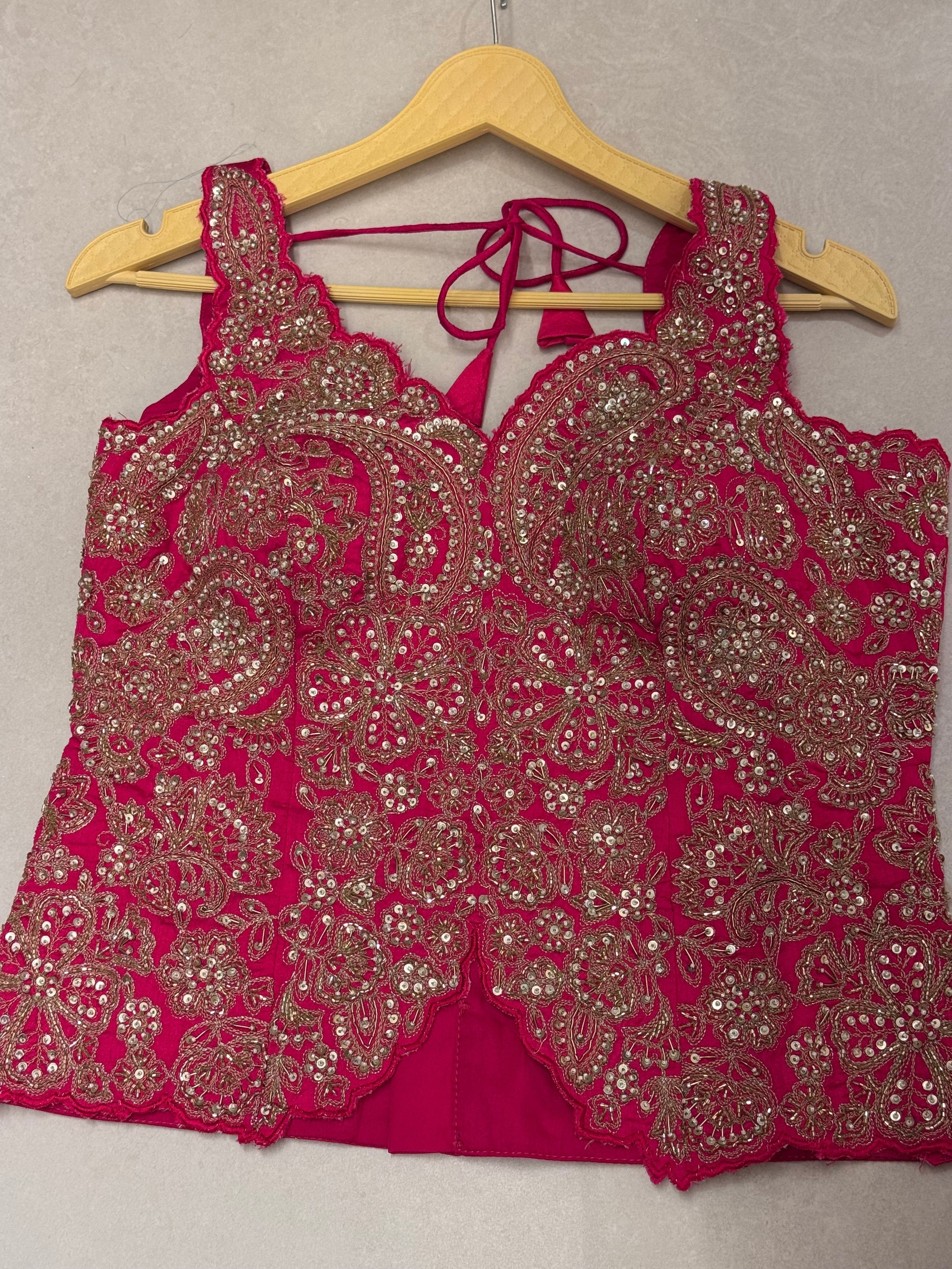 The Rani Bloom — Zardosi Crop Top & Palazzo Set-rani pink-dupatta