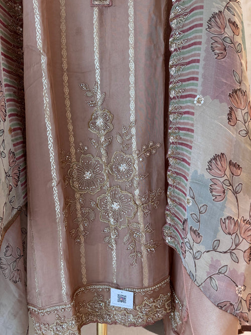 Sanjhi — Shimmer Tissue Suit with Digital Print Organza Dupatta-lilac-close up