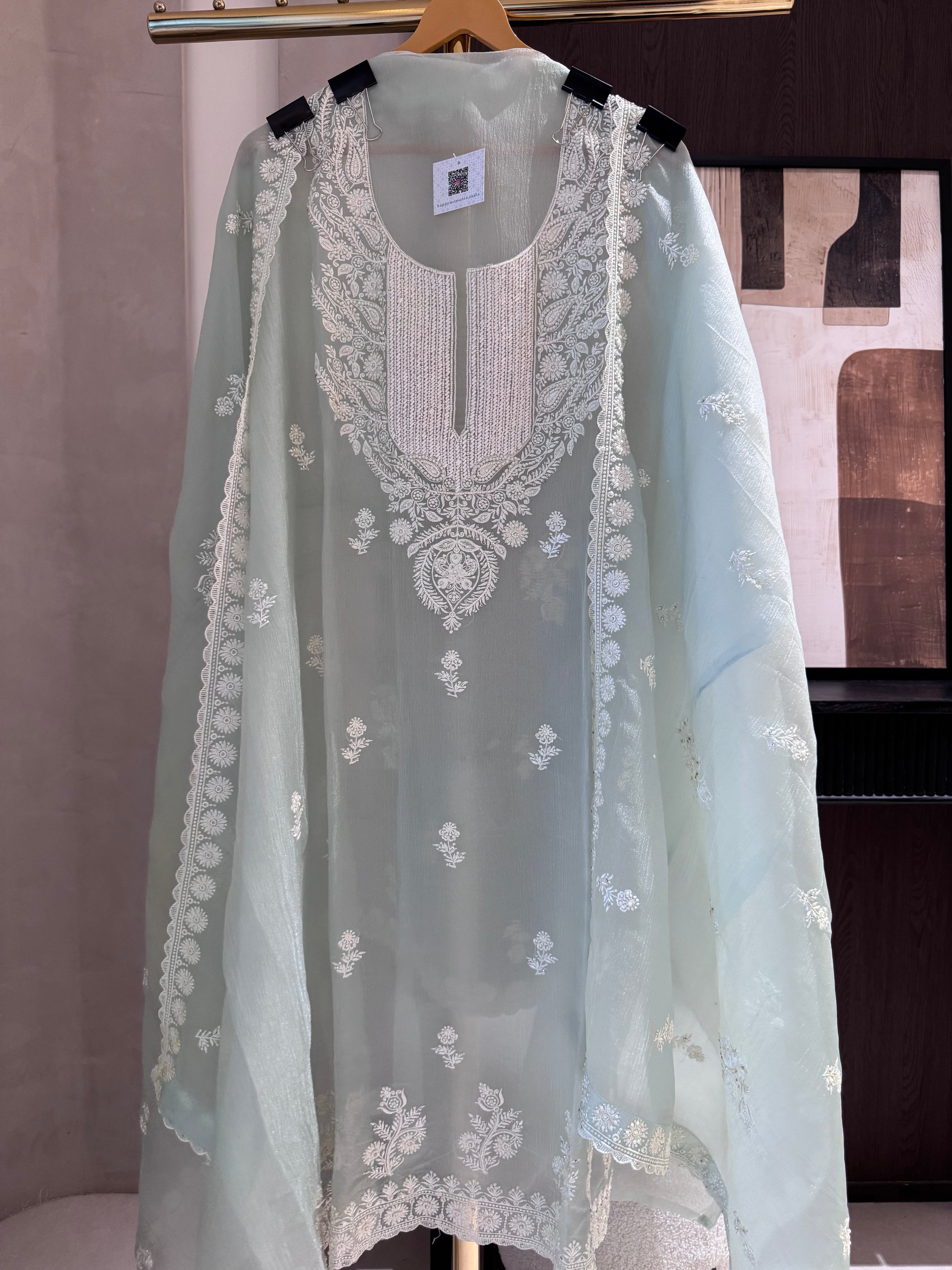 The Moti Aura — Marble Chiffon Suit with Pearl Katdana Work-peach-dupatta