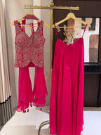 The Rani Bloom — Zardosi Crop Top & Palazzo Set-rani pink-close up