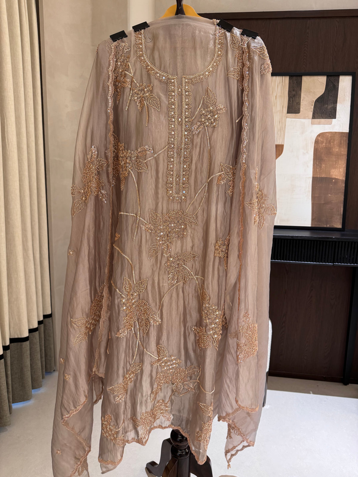 The Beadwork Edit Vol. 01 — Taneria Silk Unstitched Suit-taupe-front