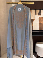 The Wren Bloom — Beadwork Embroidered Georgette Suit-slate blue gray-front