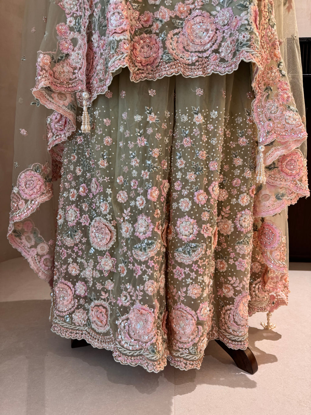 The Petal Veil — Net Set with 3D Floral Embroidery
