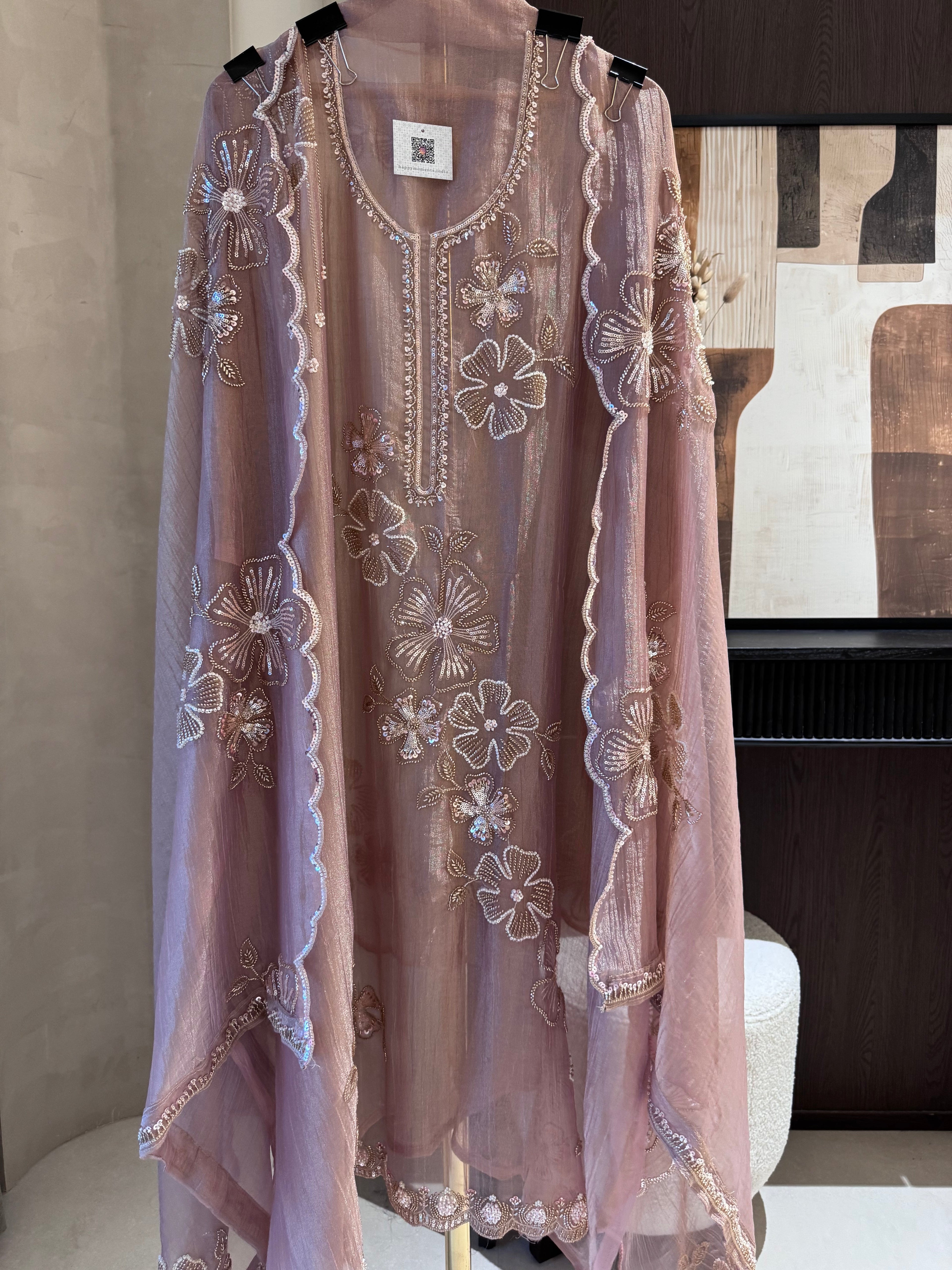 The Twilight Bling — Crush Shimmer Suit with Bead Work Scallops-sage green-close up
