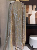 The Amara Bloom — Crush Shimmer Suit with Heavy Beadwork-eucalyptus green-front